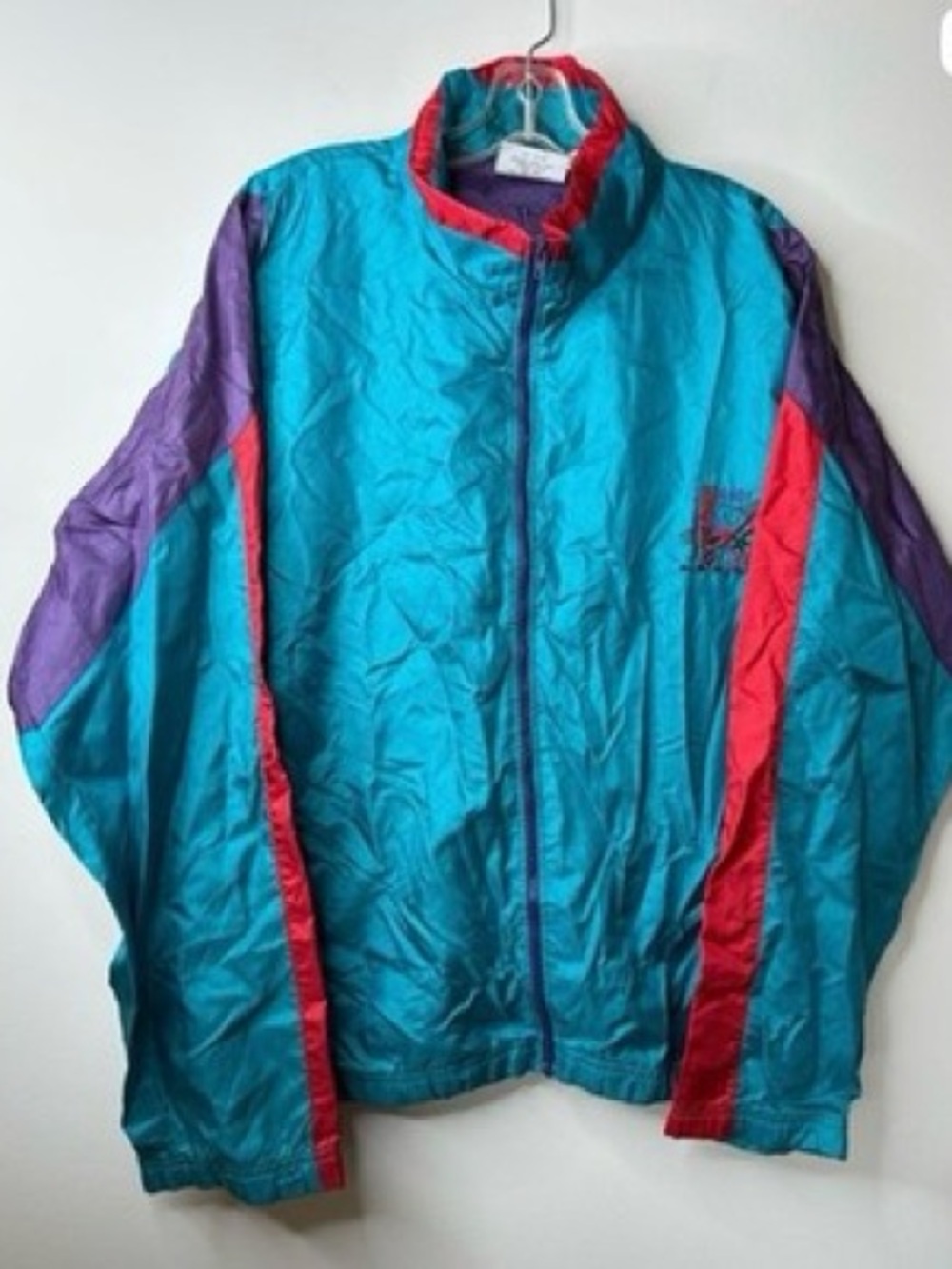 Vintage 90s Wilson Sports Colorblock teal purple red windbreaker jacket Size Lg